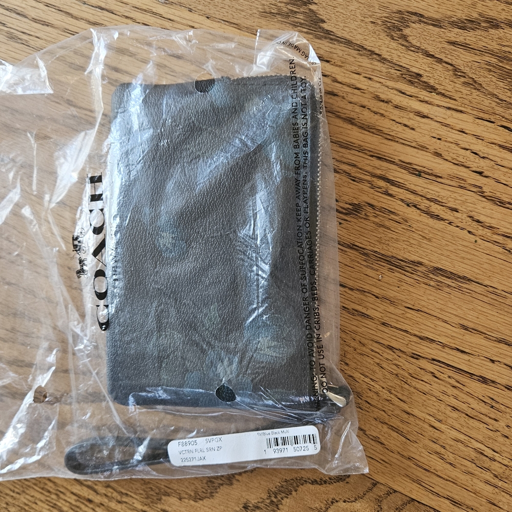 Coach Black with flowers  Wristlet NWT